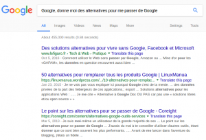 Illustration des résultats pour la requête suivante : "Google, donne moi des alternatives pour me passer de Google"