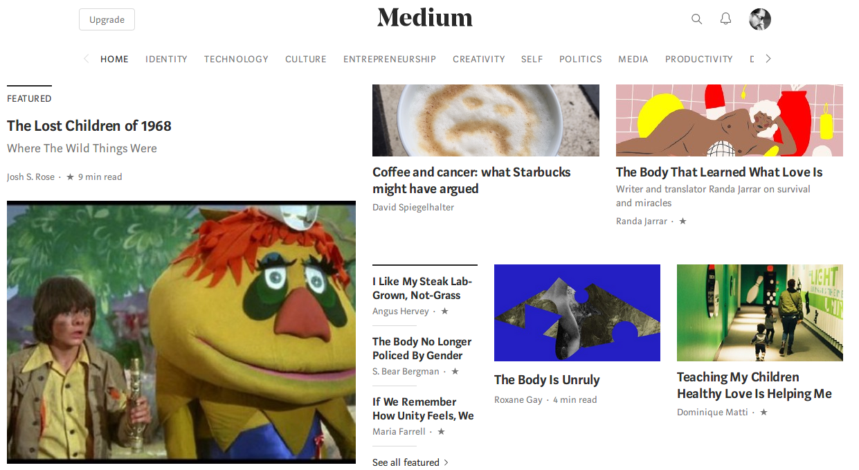 Capture d'écran de la page d'accueil de Medium, le 4 avril 2018.