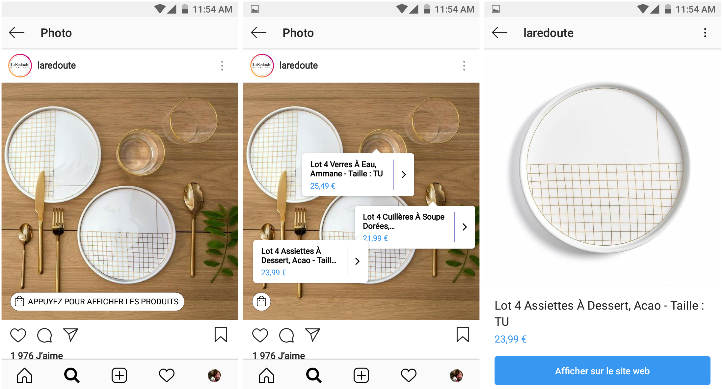 Un exemple de proposition d'achat via Instagram par le commerçant La Redoute.