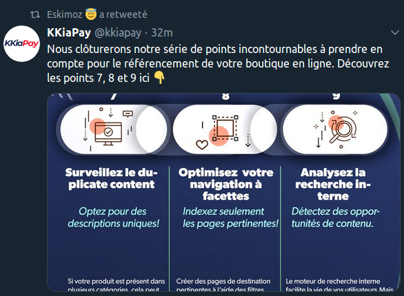 Un contenu sur Twitter de marque spécialisée dans le référencement de contenus sur le web.