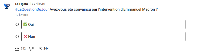 Exemple de publication du journal Le Figaro dans l'onglet Communauté de la chaîne YouTube du journal.